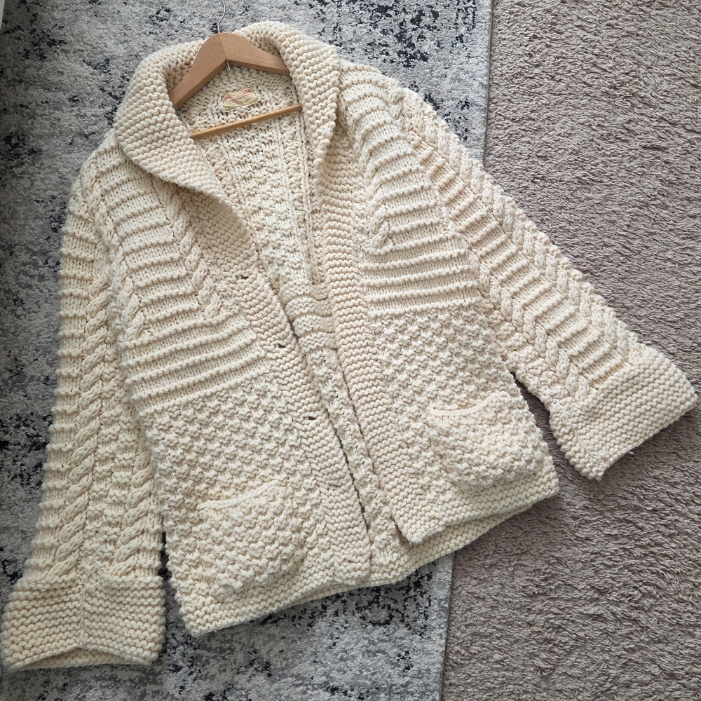 Vintage Hand Knit Chunky Cardigan Sweater Cottage Core Fisherman Core Wmns L*